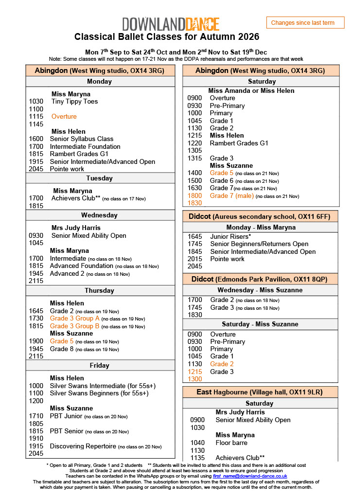 Timetable Autumn 2026